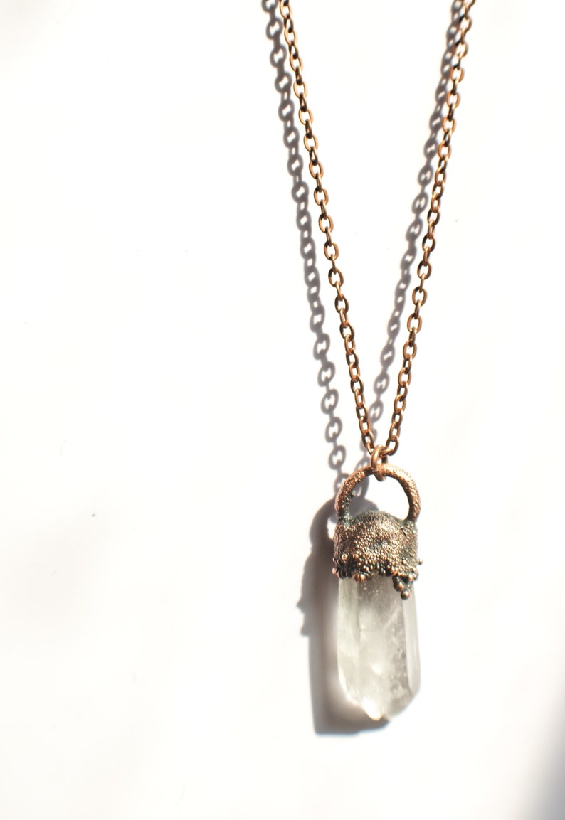 Raw Clear Quartz Point Copper Pendant Pisces Birthstone Necklace Electroformed Copper Jewelry
