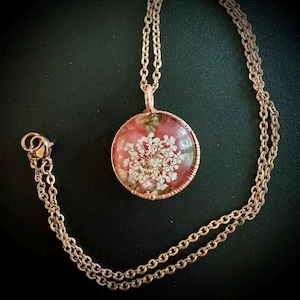 Electroformed Copper Flower Pendant: Dried Floral Resin Necklace