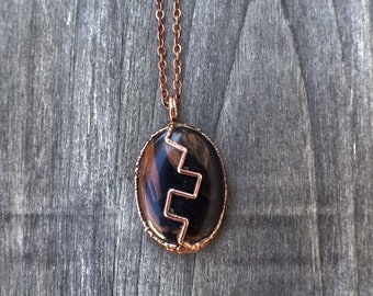 Gemstone Copper Necklace / Geometric Necklace / Zig Zag Necklace / Bloodstone / Electroformed Jewelry