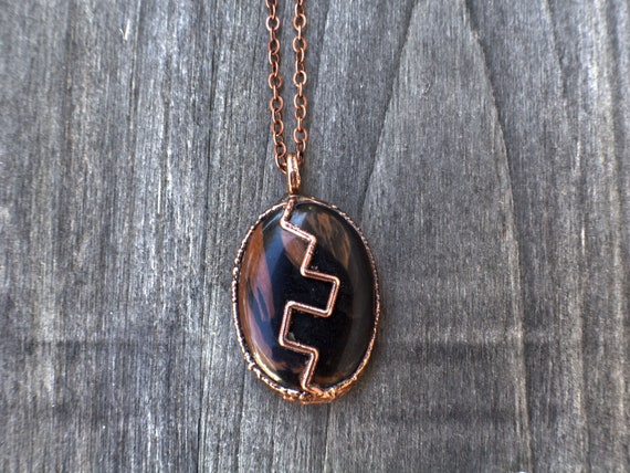 Gemstone Copper Necklace / Geometric Necklace / Zig Zag Necklace / Bloodstone / Electroformed Jewelry