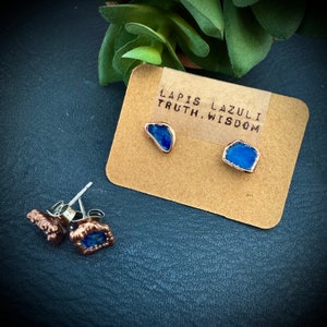 Lapis Lazuli Earrings / September Birthstone Earrings / Simple Copper Studs / Electroformed Jewelry