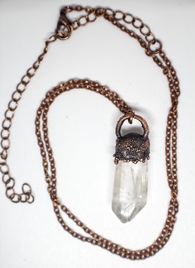 Raw Clear Quartz Point Copper Pendant Pisces Birthstone Necklace Electroformed Copper Jewelry