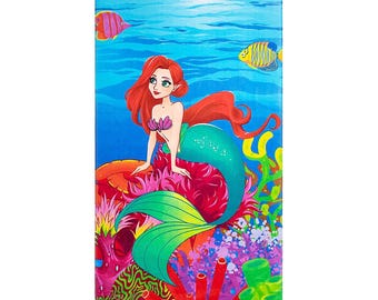 Mermaid Beach Towe Vibrant Cartoon l - Soft 30"x60" Kids Ocean Adventure Towel