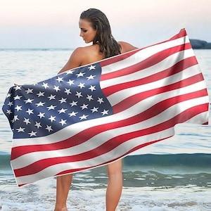 Waving USA Flag Beach Towel | Patriotic American Flag Towel | 30&quot;x60&quot; Soft Cotton