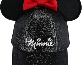 Vintage Youth Disney Minnie Mouse Ears Red Bow Glitter Snapback Hat – Adjustable Baseball Cap