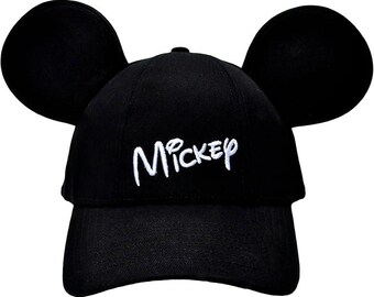 Vintage Disney Youth Hat - Kids Cap with Mickey Mouse Ears, Classic Black & White, Adjustable Fit