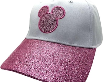 Vintage Youth Baseball Hat - Disney Mickey Shimmer, Pink Sparkle - Adjustable Cap