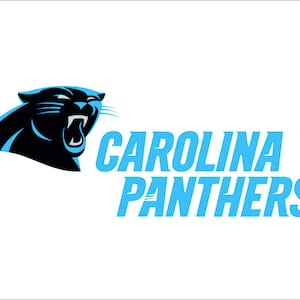 May include: Carolina Panthers logo featuring a black panther with a white background and the team name in blue text.