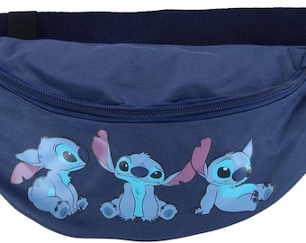 Vintage Disney Lilo & Stitch Belly Bag • Sitting Trio Waist Pack • Navy Blue Fanny Pack with Adjustable Strap • Cute Disney Travel Gift