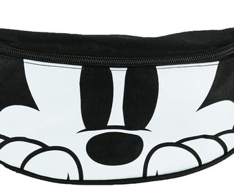 Disney Mickey Mouse Double Pocket Fanny Pack Black | Travel Waist Bag for Parks, Hiking, School Trips | Adjustable Belt Pack for All Ages