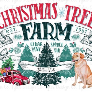 Yellow Lab Christmas Tree Farm Vintage Truck PNG (Digital Download)