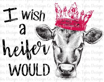 Funny Cow Face with Pink Crown - Sublimation Design (PNG File)