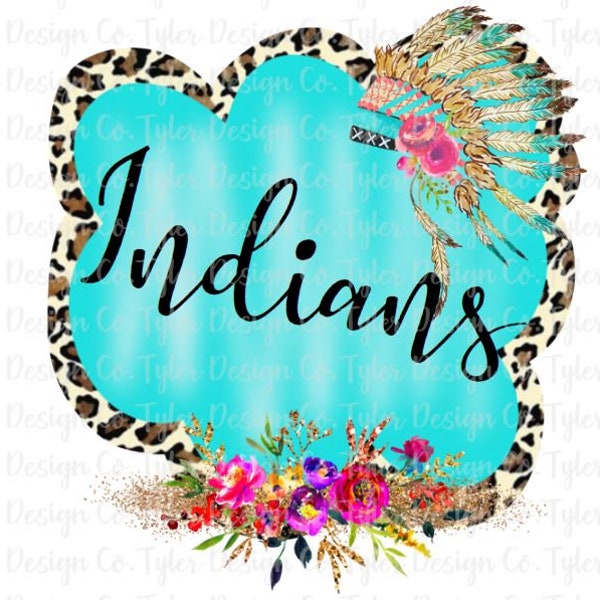 Indians, Watercolor Floral, Sublimation Indian Headdress Texas Head Dress Country Leopard,  Digital Design Instant Download, PNG File