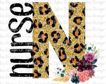 Floral Leopard Nurse PNG: Glitter Sublimation Design (Digital Download)