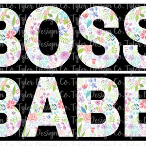 Boss Babe, Girl Power, Floral, Fondo Negro, Acuarela, Sublimación, Descarga de Diseño Digital / Archivo PNG