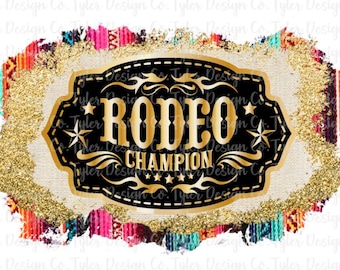 Rodeo Champion Belt Buckle: Serape, Gold Glitter (PNG File)