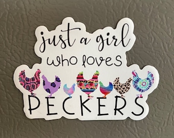 Girl Who Loves Chickens Magnet: Fun Kiss Cut Design (3" x 2.16")