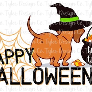 Happy Halloweenie , Halloween Sublimation, Wiener Dog Dachshund Trick or Treat, Design Instant Download, PNG File