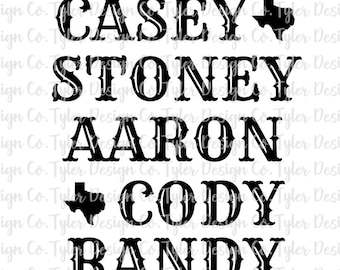 Texas Country Music Design: Casey Stoney, Aaron Cody, Randy (PNG File)
