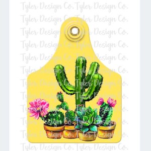 Cactus Watercolor Yellow Show Ear Tag - Livestock Digital Design (PNG File)