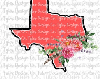 Texas Watercolor Flowers Clip Art: Coral Floral Design (PNG File)