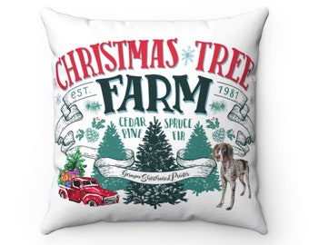 GSP German Shorthaired Pointer Christmas Tree Farm 18"x18" Throw Pillow