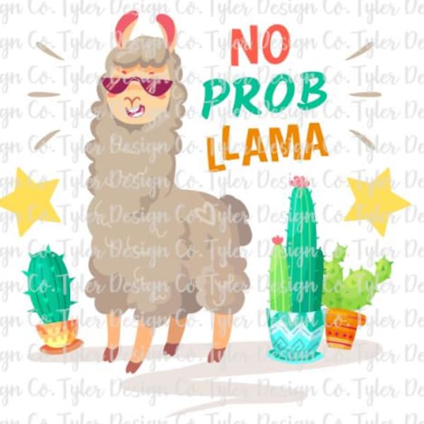 No Prob Llama, Sublimation, Clip Art, Stock Photo, Llama Cactus Star Sunglasses Print Tshirt Digital Design Download, PNG File