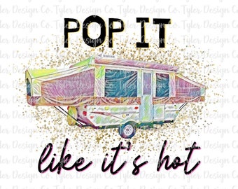 Watercolor Glitter Pop-Up Camper PNG - Camping Design (Digital Download)