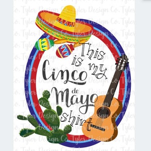 Cinco de Mayo Shirt Design: Sombrero, Guitar, Cactus (PNG File)