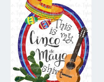 Cinco de Mayo Shirt Design: Sombrero, Guitar, Cactus (PNG File)