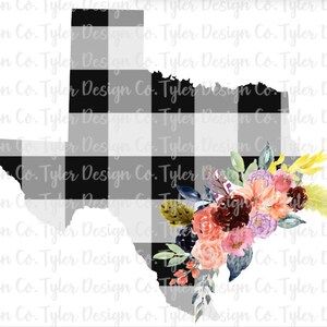 Buffalo Plaid Texas with Watercolor Floral Swag  Sublimation, Digital Design, Instant Download, PNG File