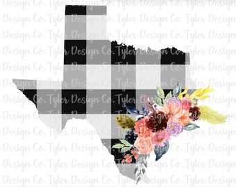 Buffalo Plaid Texas with Watercolor Floral Swag  Sublimation, Digital Design, Instant Download, PNG File