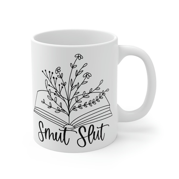 Smut Slut, Roman romantisch, Buchliebhaber, Kaffeetasse Becher, 21 oz, Keramik, Perfektes Geschenk für Buchliebhaber, Blumen Buchbecher