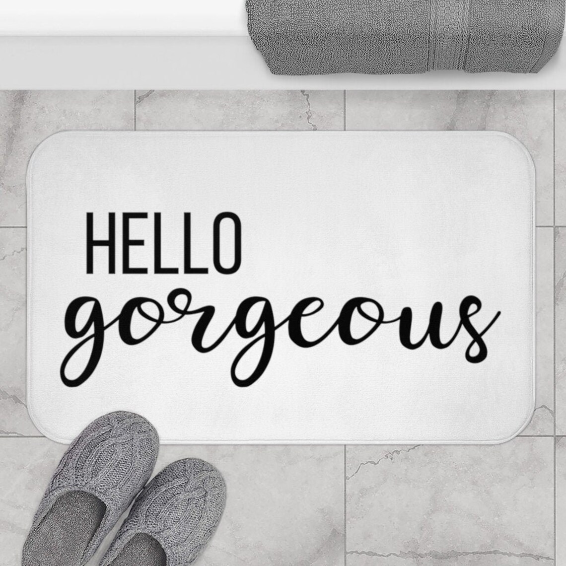 Hello Bath Mat Bath Rug Home Decor Bathroom Etsy