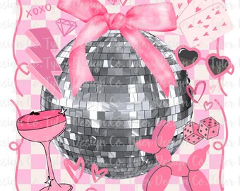 Pink Disco Party PNG: Girlie Birthday Design (Digital Download)