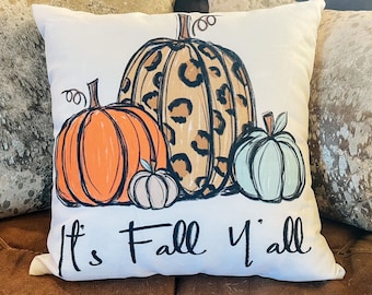 It's Fall Y'all Throw Pillow, Pumpkins, Home Decor, Fall Farmhouse Decor, Pumpkin Pillow, Available in 4 sizes, INCLUDES THE PILLOW