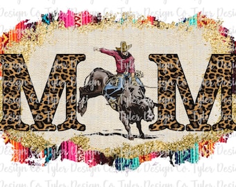 Bull Rider Mom PNG: Rodeo Glitter Serape, Western Design (Digital Download)