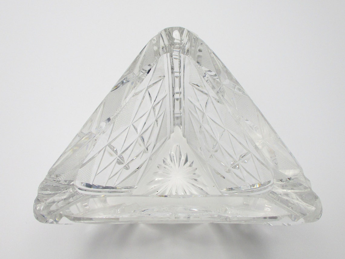 Vintage Crystal Ashtray Glass Triangle Ashtray Etsy