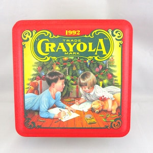 Crayola Crayon Tin Christmas - Vintage Crayola Holiday Tin 1992 - Brand new Not sealed - DandTBarnFinds