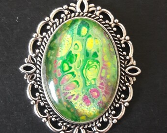 hanger Acrylic Pour Pendants BUBBLES oval pour pendant fluid art necklace