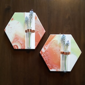 ACRYL POUR ART Kupfer-Diptychon mit Vasen, Holz, Wohndekor, Wandvasen, Acryl, Fluid Art, abstrakte Kunst, Triptychon