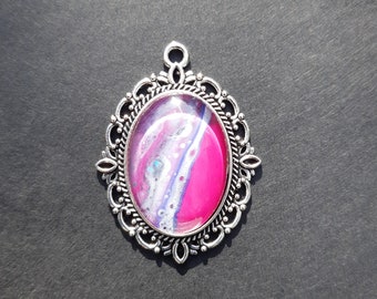 hanger Acrylic Pour Pendants BUBBLES oval pour pendant fluid art necklace