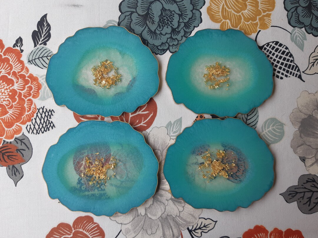 Set de 4 Coasters Epoxy Geode Coasters MINT Gold Gold Gold Etsy España