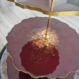 Epoxy Etagere Cupcake stand plateau WineRed Bordeaux and Gold resin Christmas