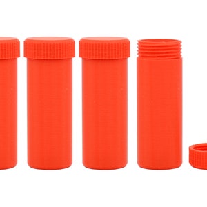 May include: Four bright orange plastic containers with screw-on lids. One container is open, showing the inside.