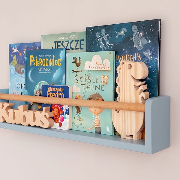 Children's bookshelf Bookcase Bücherregal Wall book shelf Montessori Nursery Bookcase Color Shelf for children's books with railing hadmade