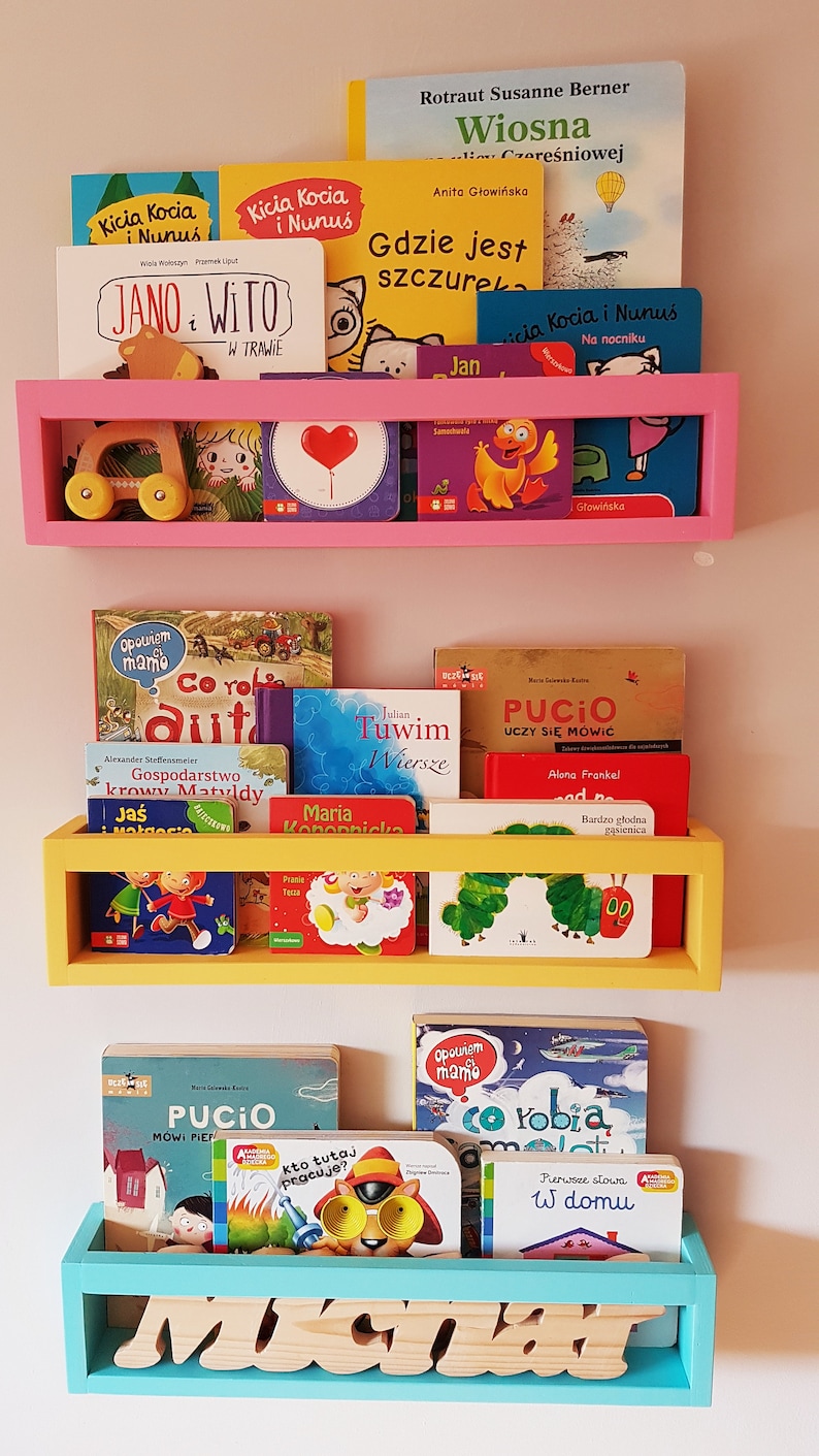 Children's bookshelf bookcase, Wall book shelf, Montessori bookshelf, Nursery bookshelf, Color bookshelves, Bücherregal image 4