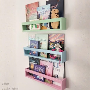 Children's bookshelf bookcase, Wall book shelf, Montessori bookshelf, Nursery bookshelf, Color bookshelves, Bücherregal image 11