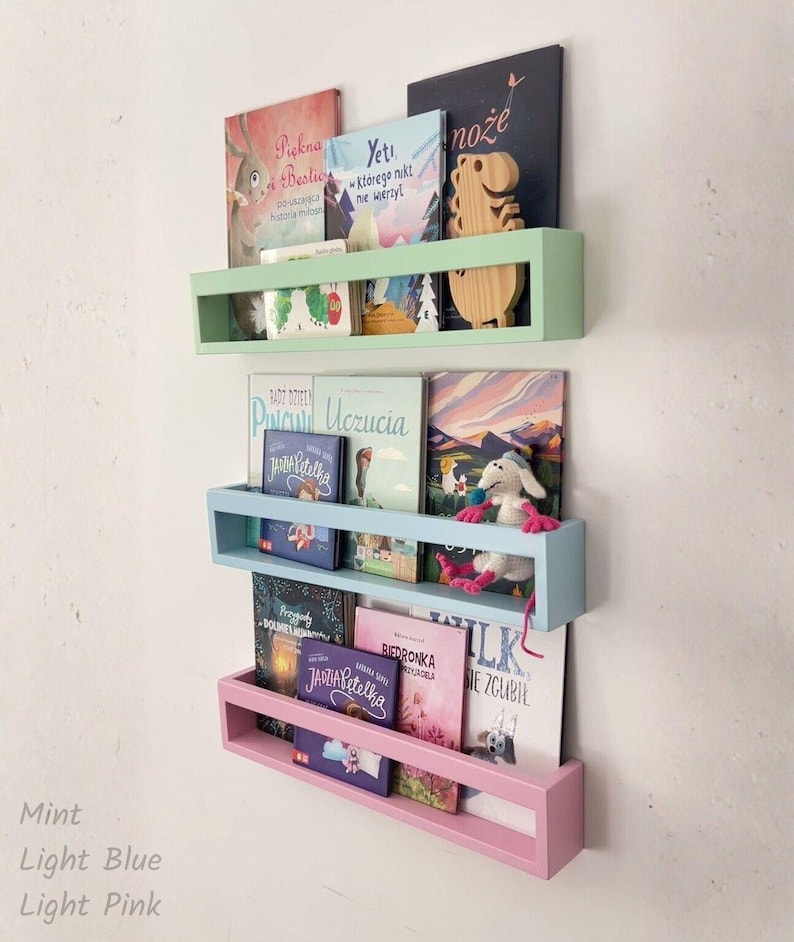 Children's bookshelf bookcase, Wall book shelf, Montessori bookshelf, Nursery bookshelf, Color bookshelves, Bücherregal image 11