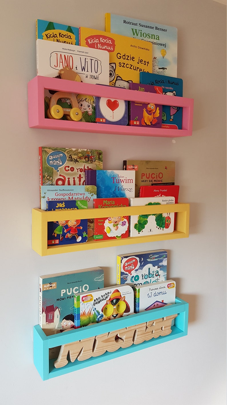 Children's bookshelf bookcase, Wall book shelf, Montessori bookshelf, Nursery bookshelf, Color bookshelves, Bücherregal image 2